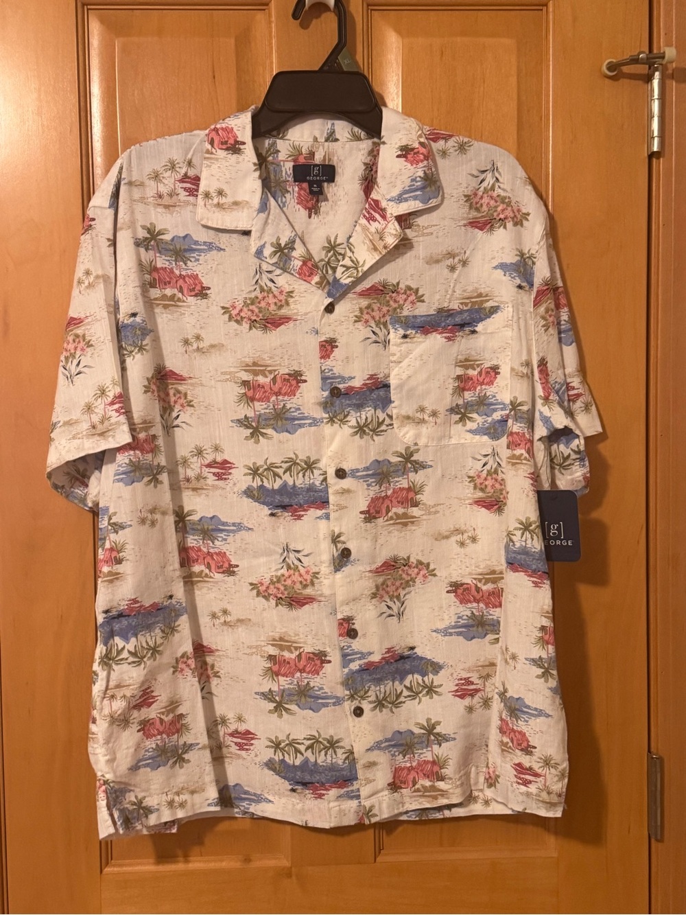 George Men’s Cream Tropical Print Short-Sleeve Button-Down Shirt